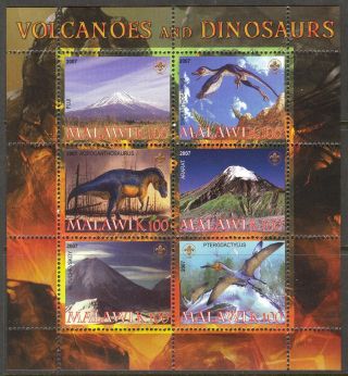 2007 Dinosaurs Famous Volcanoes Mountains Sheet Of 6 photo