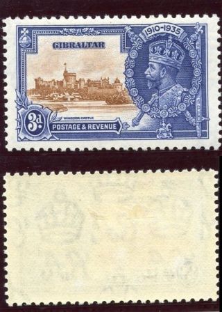 Gibraltar 1935 Kgv Silver Jubilee 3d Brown & Deep Blue Error Mlh.  Sg 115b. photo