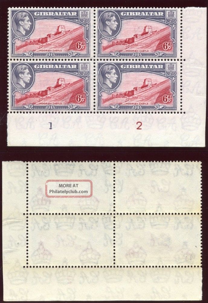 Gibraltar 1938 - 51 Kgvi 6d Carmine & Grey - Violet Plate Block Of 4.  Sg 126b. British Colonies & Territories photo