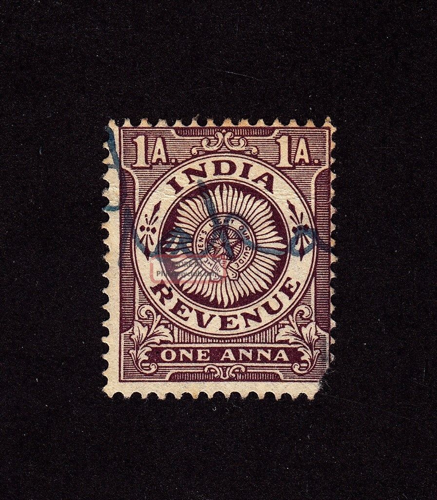 India Revenue Stamp - - Pen Cancellation - Wmk.  196 British Colonies & Territories photo