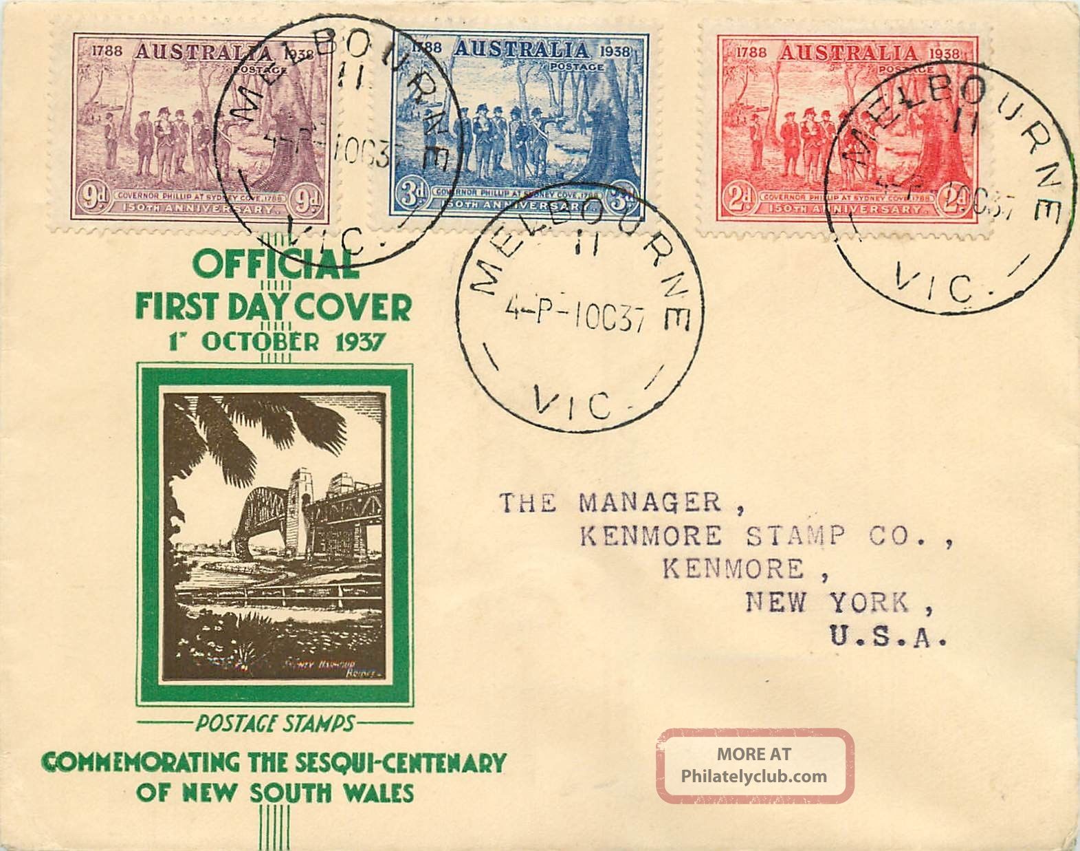 Australia - 1937 Cacheted First Day Cover Sg 193 - 195 Nsw 150th Anniversary Worldwide photo
