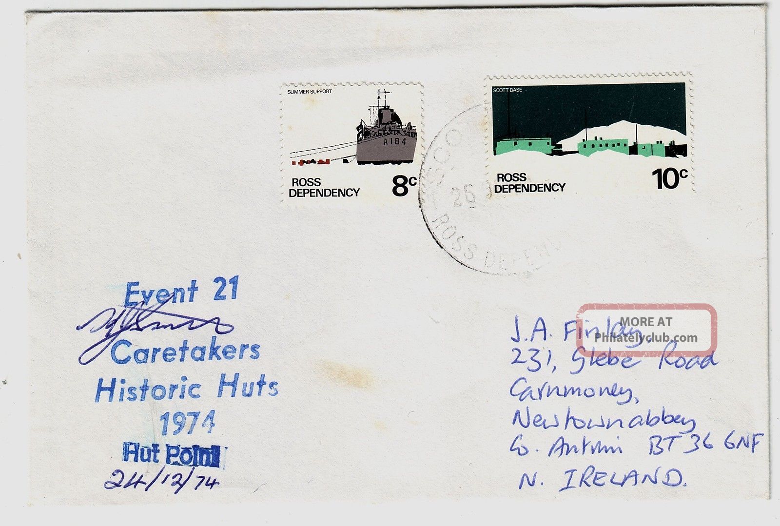 Ross Dependency 1974 Antarctic Histric Huts Restoration Official Signed Cover Worldwide photo